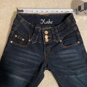 0 KABA gold bar skinny dark jeans high waisted back low rise front wide belt